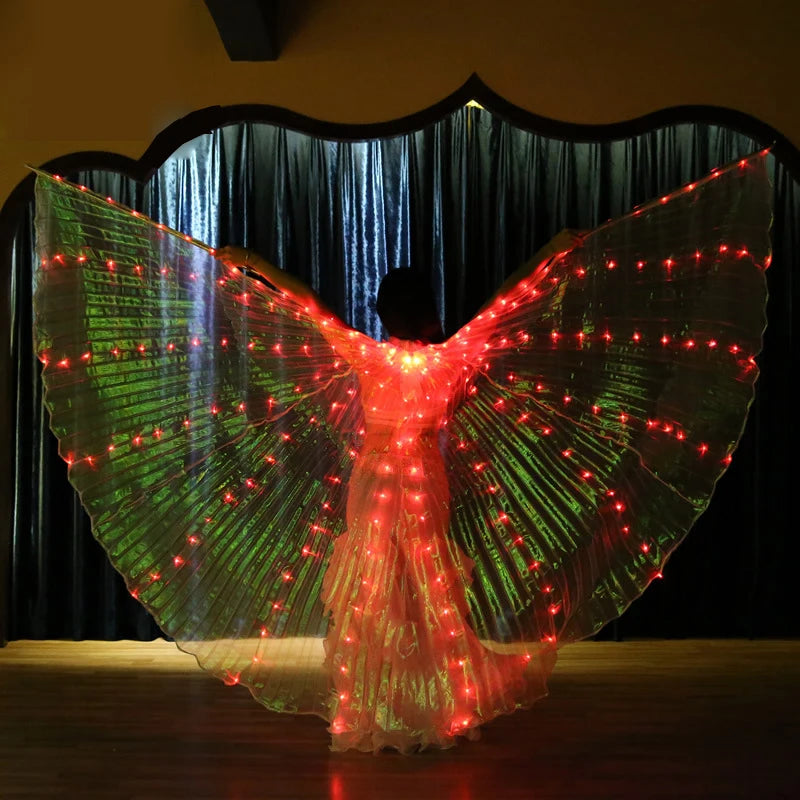 Belly Dance Isis Wings - LED Butterfly Wings Costume with Sticks and Carry Bag for Adults.