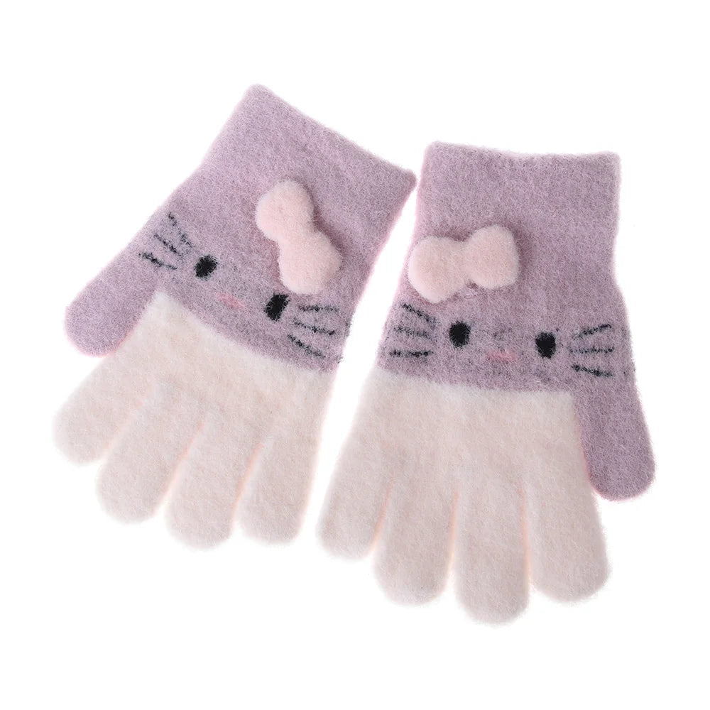 1 Pair of Kids' Knitted Gloves - Warm Winter Mittens for Boys and Girls. Cute cartoon designs. Soft and comfortable. Fits children ages 3 to 10 years old.