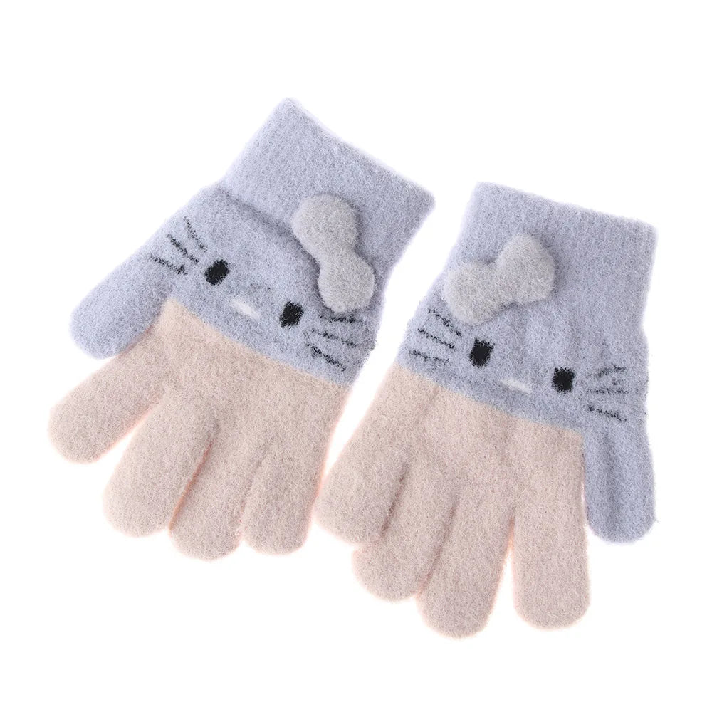 1 Pair of Kids' Knitted Gloves - Warm Winter Mittens for Boys and Girls. Cute cartoon designs. Soft and comfortable. Fits children ages 3 to 10 years old.