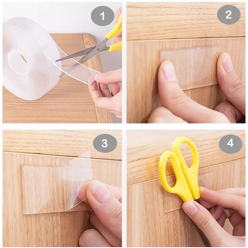 1/2/3/5M Nano Tape – Double-sided, clear, reusable, waterproof adhesive tape. Perfect for cleaning and use in the kitchen and bathroom!