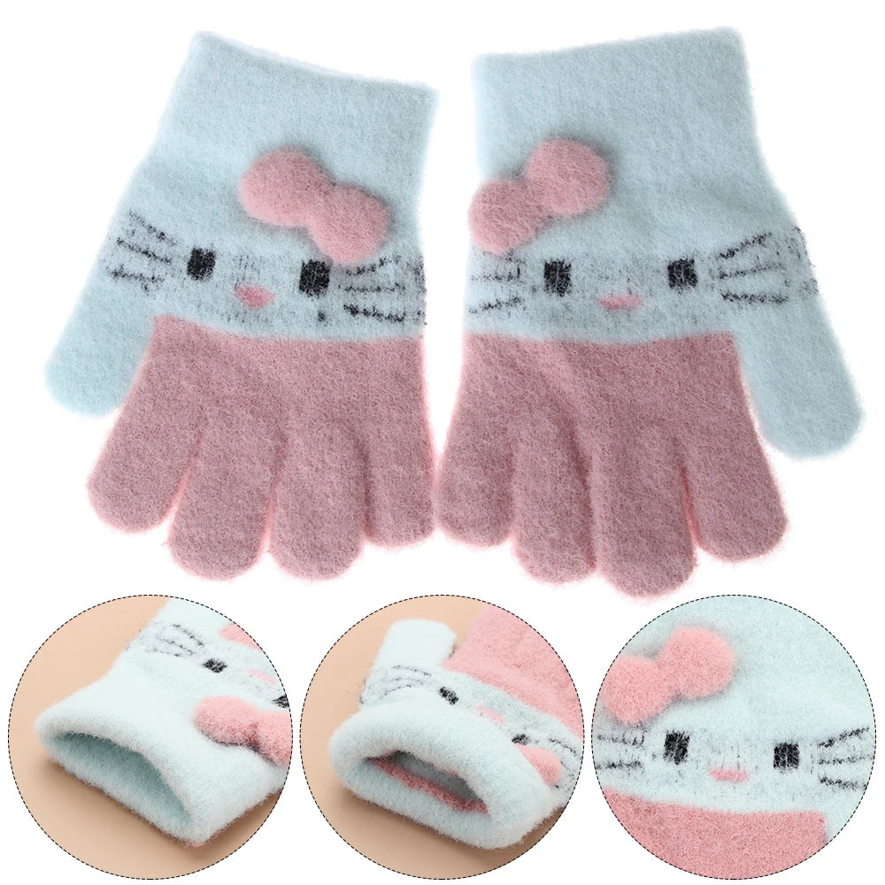 1 Pair of Kids' Knitted Gloves - Warm Winter Mittens for Boys and Girls. Cute cartoon designs. Soft and comfortable. Fits children ages 3 to 10 years old.