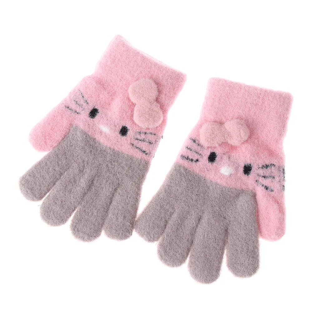 1 Pair of Kids' Knitted Gloves - Warm Winter Mittens for Boys and Girls. Cute cartoon designs. Soft and comfortable. Fits children ages 3 to 10 years old.