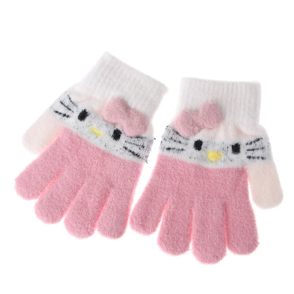 1 Pair of Kids' Knitted Gloves - Warm Winter Mittens for Boys and Girls. Cute cartoon designs. Soft and comfortable. Fits children ages 3 to 10 years old.