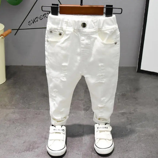 Children's Pants from Chorus Clothing in Pure White and Black. Straight jeans for students. Comfortable trousers for baby boys, perfect for Latin dance.