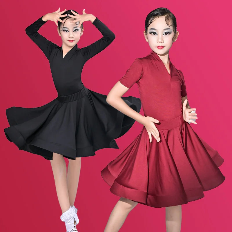 Girls' Latin Dance Training Costume – New Performance Outfit for Children – Competition-Ready Dance Dress.