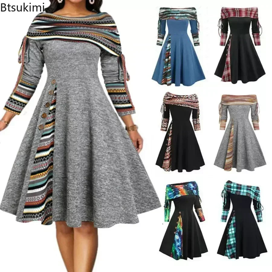 Vestidos offers a 2025 women's casual long dress in a punk style, elegant for autumn and winter, featuring a high waist and Gothic maxi work design.