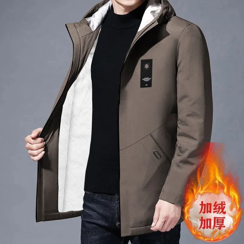 Autumn and Winter Fashion Trend: a cozy, thick fleece long trench coat for men. This casual, loose-fitting coat comes in plus sizes M to 4XL, perfect for staying warm and stylish this season!