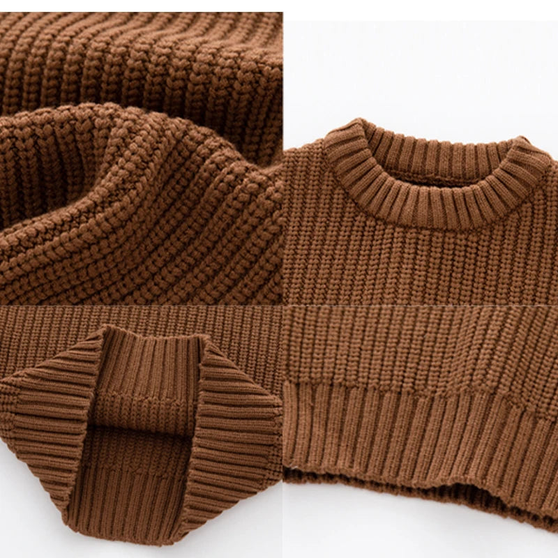 Kids' Loose Knitted Sweater for Fall and Winter. Cozy round-neck pullover for boys and girls, perfect for toddlers. Great outerwear for little ones!