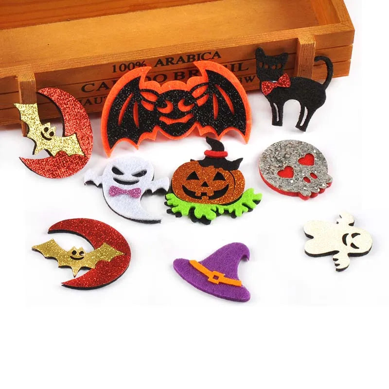 10Pcs  Cartoon Ghost/Bat/Spider/Pumpkin Felt Fabric Halloween Patches Appliques For Sewing Supplies Clothes DIY Decor