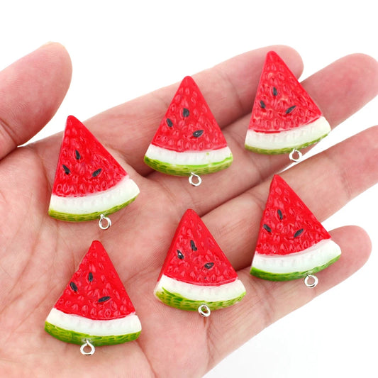 10 pieces of resin fruit watermelon charms for making jewelry like necklaces, bracelets, earrings, and keychains.