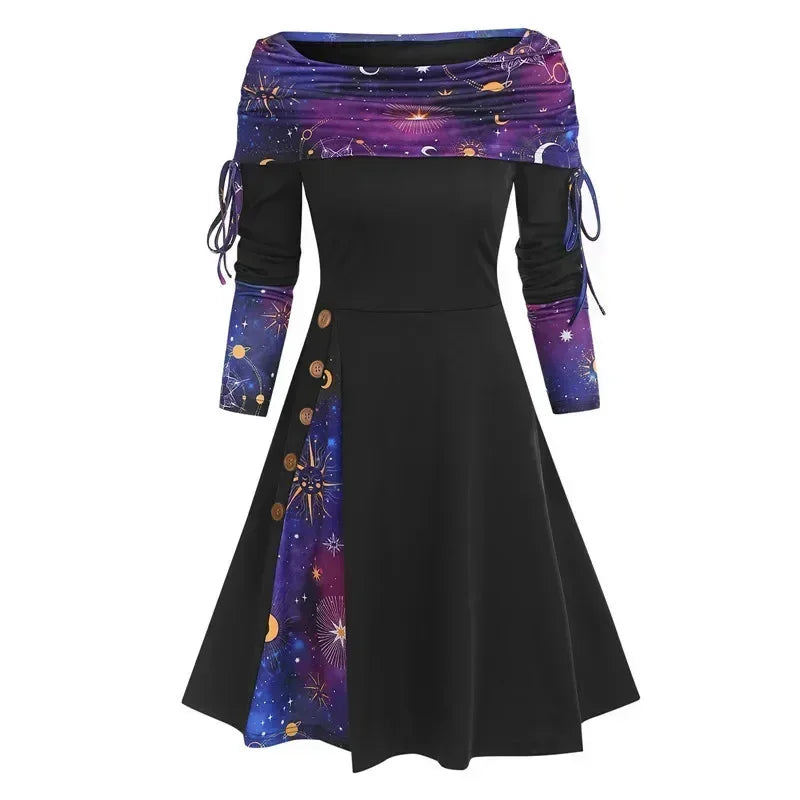 Vestidos offers a 2025 women's casual long dress in a punk style, elegant for autumn and winter, featuring a high waist and Gothic maxi work design.