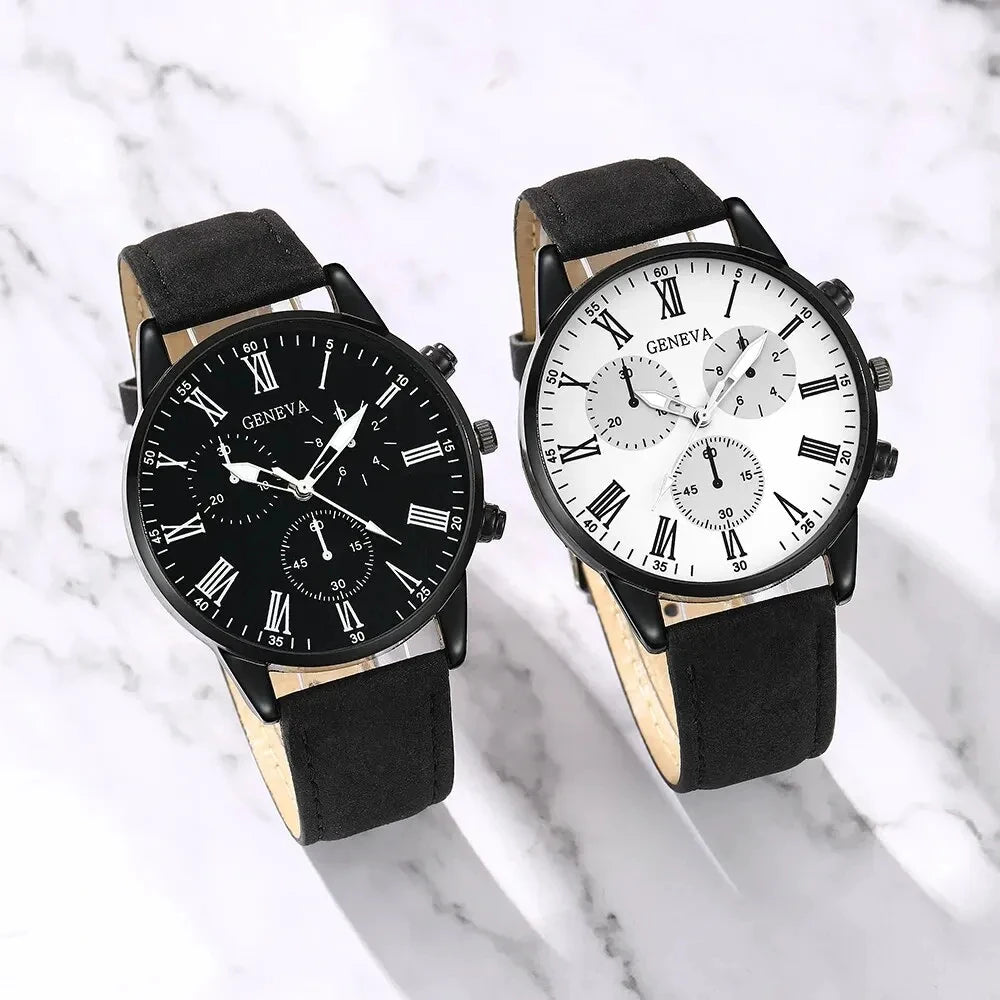 2PCS Set Couple Fashion Casual Leather Watches