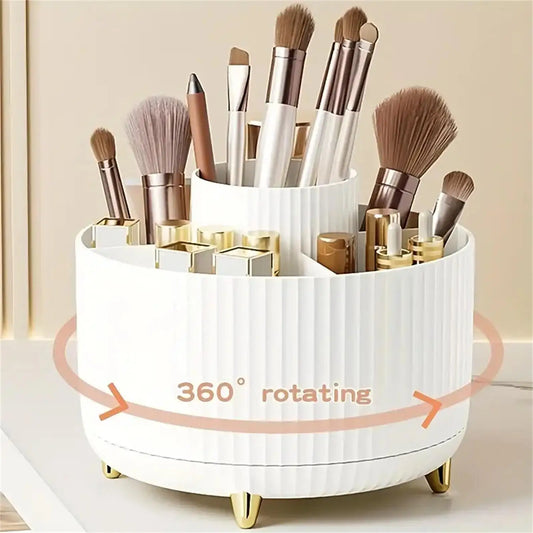 360° Rotating Makeup Organizer - 1 Plastic Storage for Cosmetics with 5 Sections - Versatile Holder for Brushes.