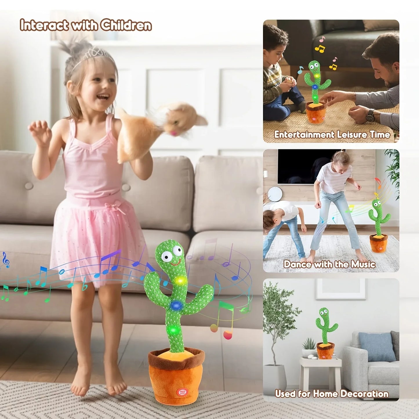 Rechargeable Dancing Cactus Toy - This fun plush toy glows, sings, and can record your voice! It's a great educational gift for babies and perfect for playtime.