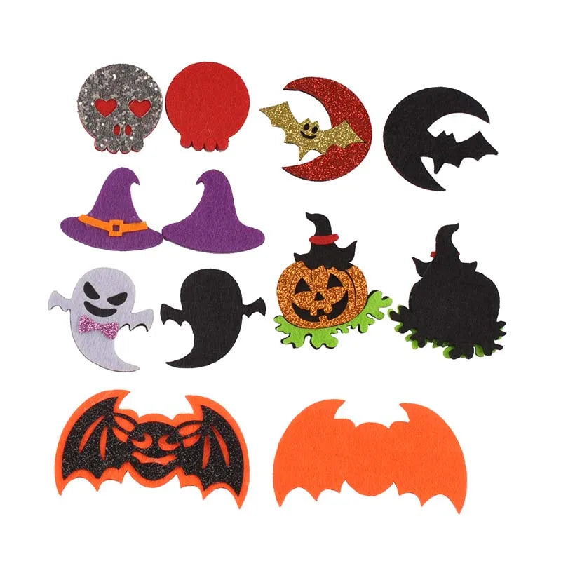 10Pcs  Cartoon Ghost/Bat/Spider/Pumpkin Felt Fabric Halloween Patches Appliques For Sewing Supplies Clothes DIY Decor