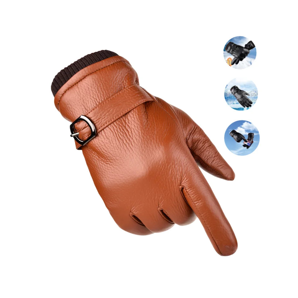 2 Pairs of Warm Winter Touch Screen Gloves for Outdoor Activities. Great for Riding and Skiing. Thick and Stylish Leather Gloves for Men.