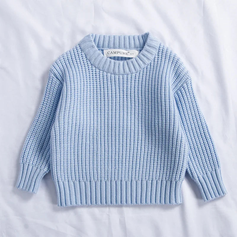 Kids' Loose Knitted Sweater for Fall and Winter. Cozy round-neck pullover for boys and girls, perfect for toddlers. Great outerwear for little ones!