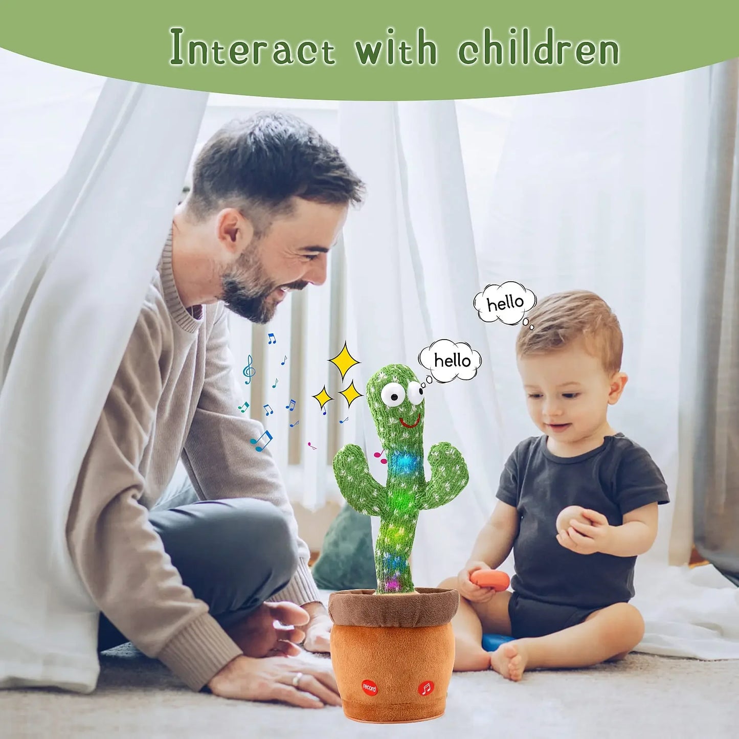 Rechargeable Dancing Cactus Toy - This fun plush toy glows, sings, and can record your voice! It's a great educational gift for babies and perfect for playtime.