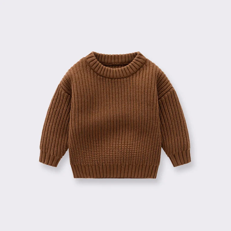 Kids' Loose Knitted Sweater for Fall and Winter. Cozy round-neck pullover for boys and girls, perfect for toddlers. Great outerwear for little ones!