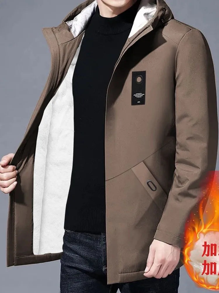 Autumn and Winter Fashion Trend: a cozy, thick fleece long trench coat for men. This casual, loose-fitting coat comes in plus sizes M to 4XL, perfect for staying warm and stylish this season!