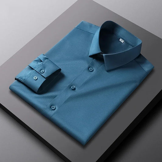 This is a men's casual and fashionable long-sleeved solid color shirt that is non-ironing and wrinkle-resistant for business use.