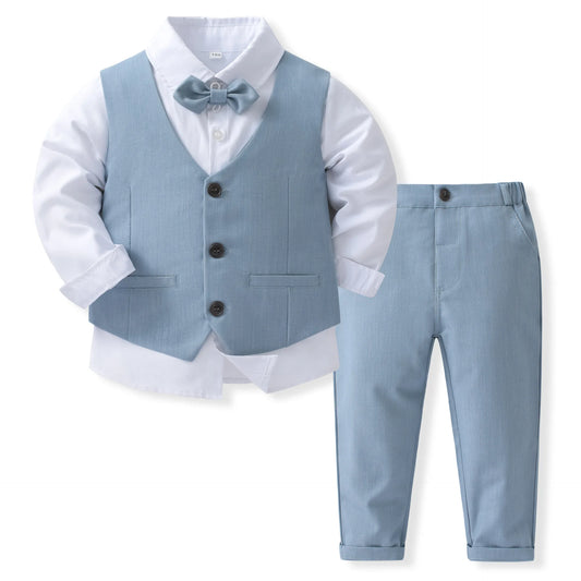 Boys' Birthday Suit Set - Stylish Outfit for Spring and Autumn. Includes a solid vest and cotton formal wear for a fancy look. Perfect for special occasions!