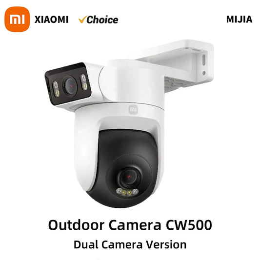 Xiaomi CW500 Outdoor Camera: Dual lens, IP66 protection, AI detection, full-color night vision for security.