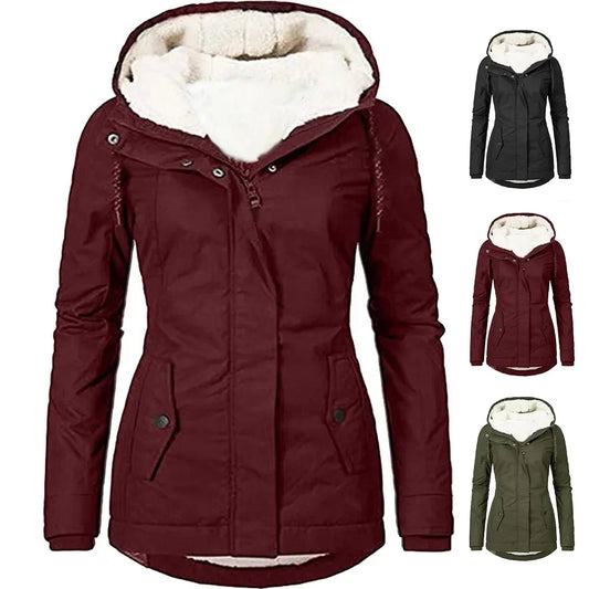 Parkas Regular Thick Full Sleeve Warm Solid Jackets are designed for women with loose casual pockets and are perfect for autumn and winter.