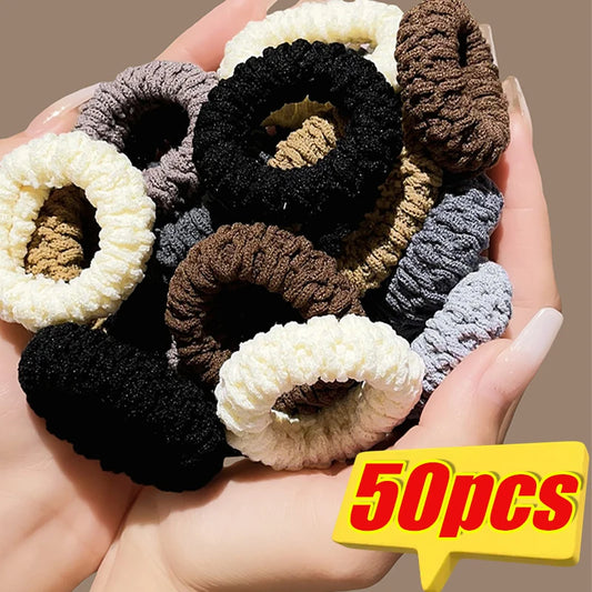 10-50 pieces of new Korean-style big, elegant hair bands in solid colors. These scrunchies are perfect for holding ponytails and make great hair accessories for women.