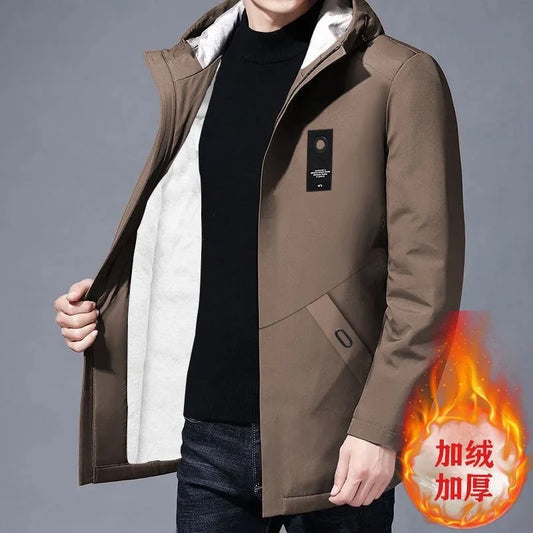 Autumn and Winter Fashion Trend: a cozy, thick fleece long trench coat for men. This casual, loose-fitting coat comes in plus sizes M to 4XL, perfect for staying warm and stylish this season!