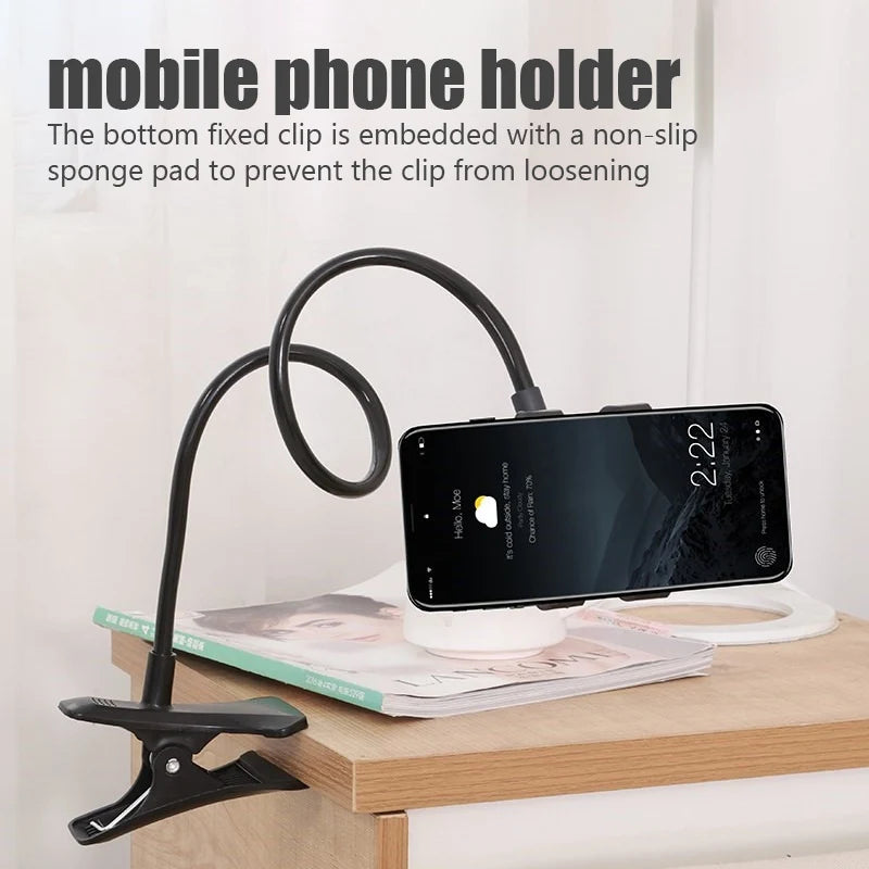 Universal Flexible Phone Holder - Adjustable Clip for Home, Bed, and Desktop.