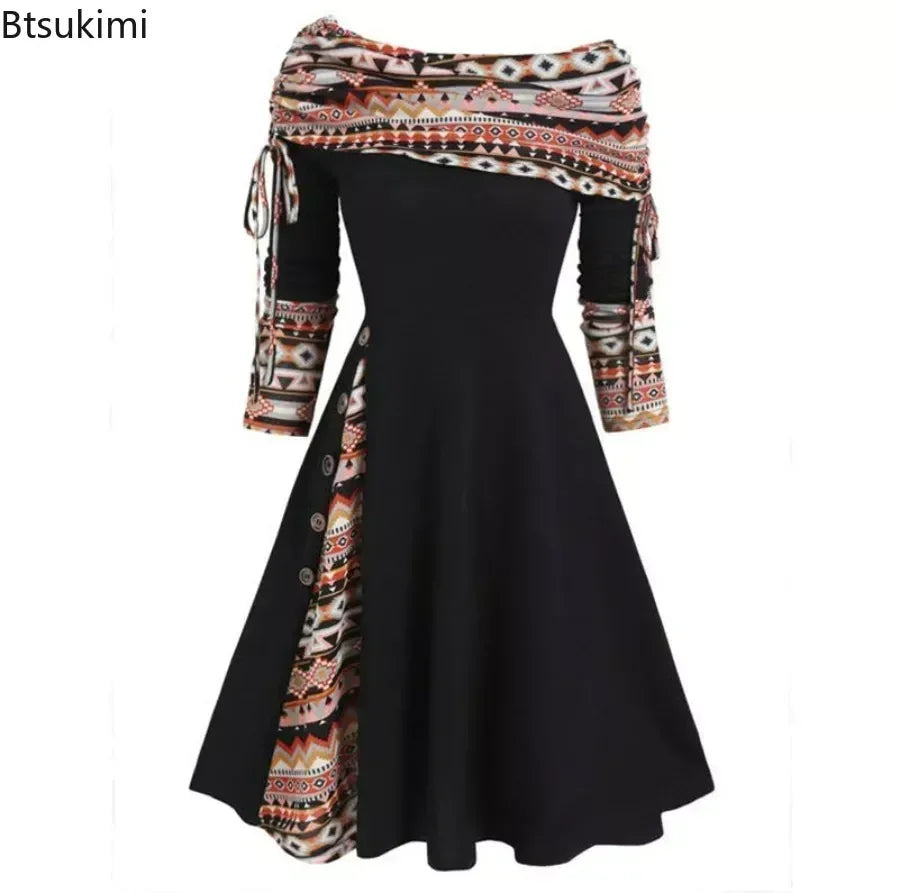 Vestidos offers a 2025 women's casual long dress in a punk style, elegant for autumn and winter, featuring a high waist and Gothic maxi work design.