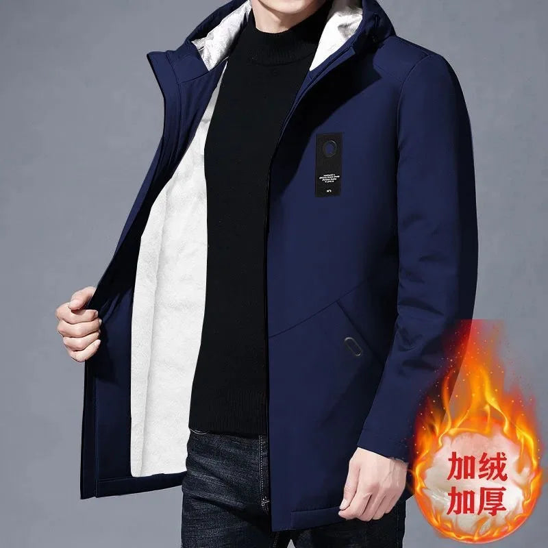 Autumn and Winter Fashion Trend: a cozy, thick fleece long trench coat for men. This casual, loose-fitting coat comes in plus sizes M to 4XL, perfect for staying warm and stylish this season!