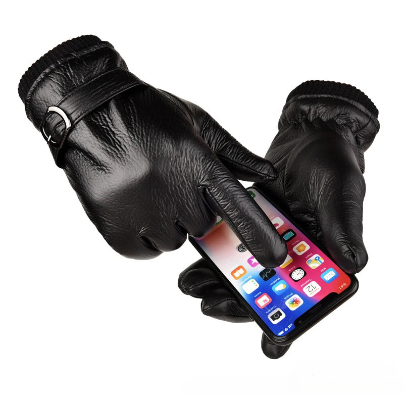 2 Pairs of Warm Winter Touch Screen Gloves for Outdoor Activities. Great for Riding and Skiing. Thick and Stylish Leather Gloves for Men.