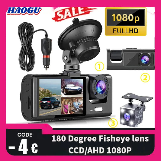 2/3 Channel Dash Cam for Cars: This front and rear camera records in 1080P. It's a reliable car DVR that helps capture video while you drive. Perfect for safety and security!