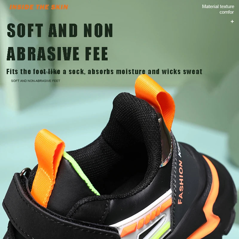 A pair of soft sole, non-slip sneakers for children, specifically designed for outdoor use, specifically for students and girls.