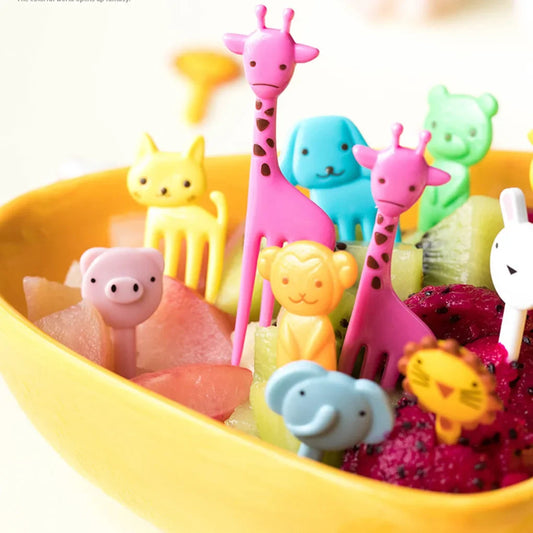 10 Animal Farm Fruit Forks - Cute Cartoon Picks for Kids’ Snacks, Cakes, and Desserts. Perfect for Bento Lunches and Party Decorations. Comes in Random Colors!