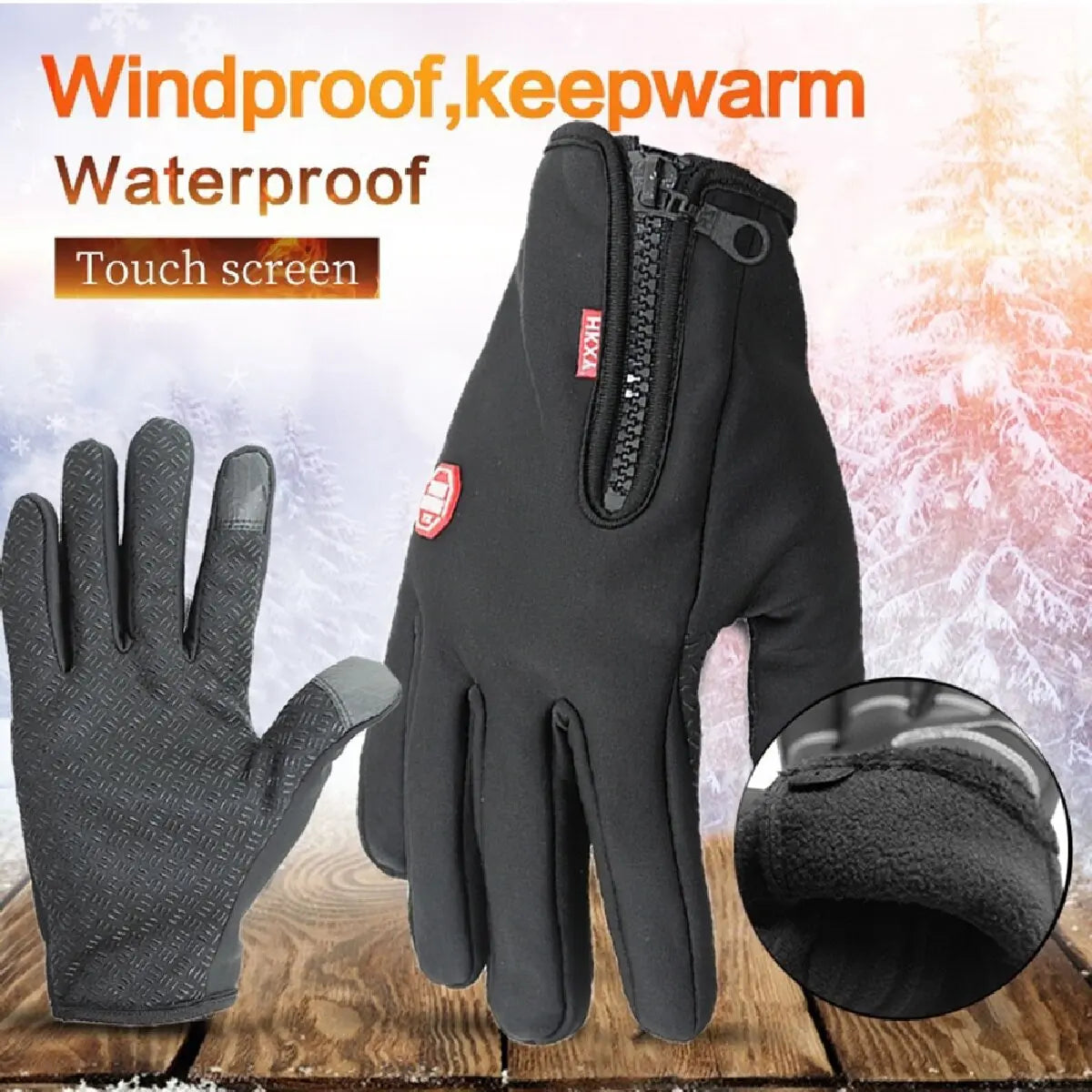 Warm, windproof gloves for winter that are anti-slip and work with touch screens. They are full-finger gloves for cycling and other sports.