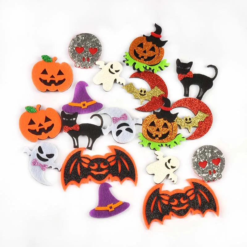 10Pcs  Cartoon Ghost/Bat/Spider/Pumpkin Felt Fabric Halloween Patches Appliques For Sewing Supplies Clothes DIY Decor