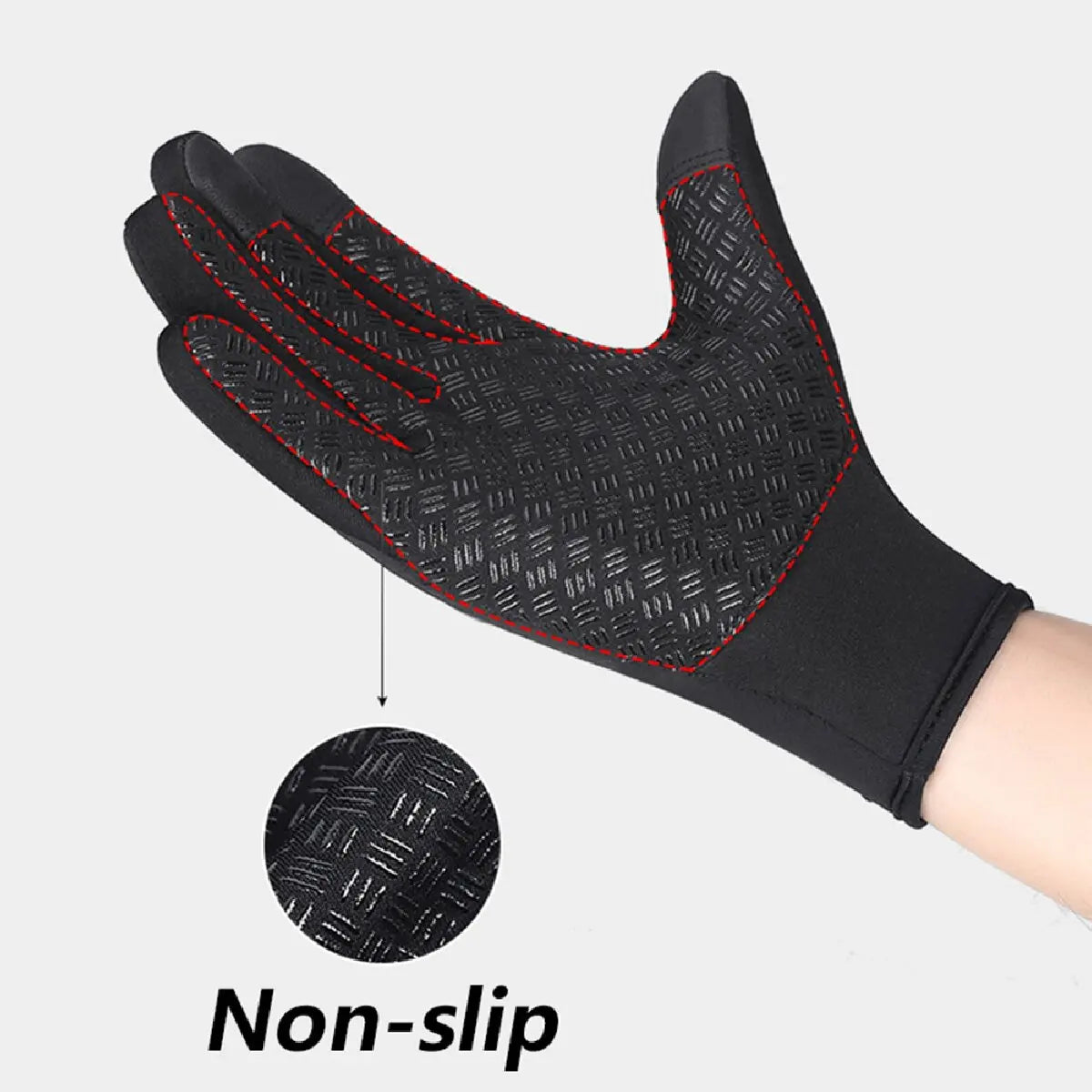 Warm, windproof gloves for winter that are anti-slip and work with touch screens. They are full-finger gloves for cycling and other sports.