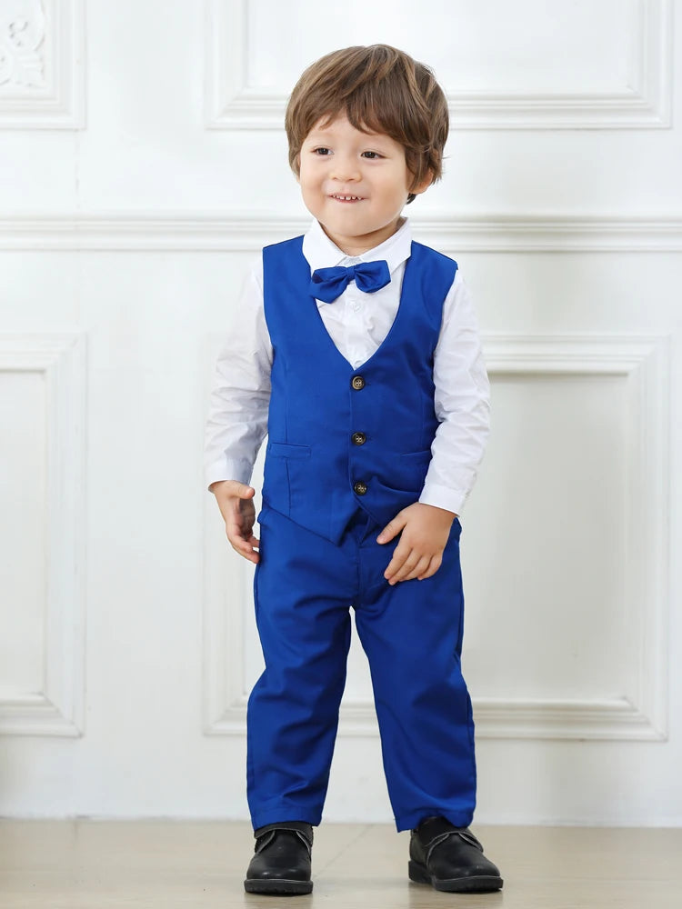 Boys' Birthday Suit Set - Stylish Outfit for Spring and Autumn. Includes a solid vest and cotton formal wear for a fancy look. Perfect for special occasions!