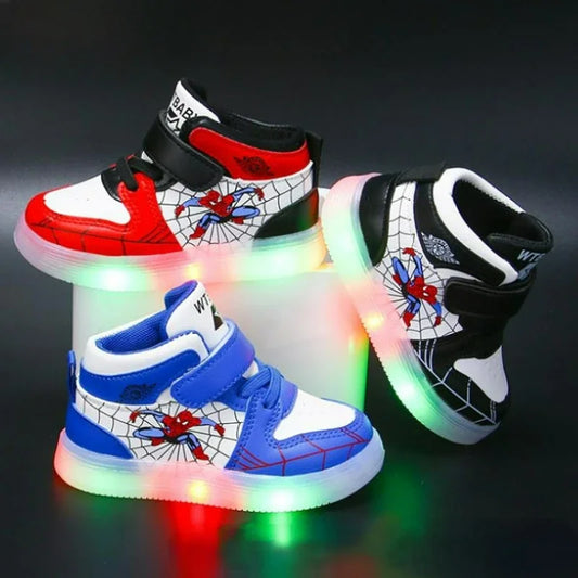 Disney Children's Led Light Shoes Fashion Aoger Spiderman Boys Sneakers Girls Cartton Casual Shoes Breathable Kids Sport Shoes.