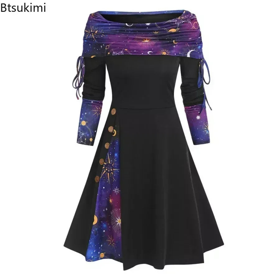 Vestidos offers a 2025 women's casual long dress in a punk style, elegant for autumn and winter, featuring a high waist and Gothic maxi work design.