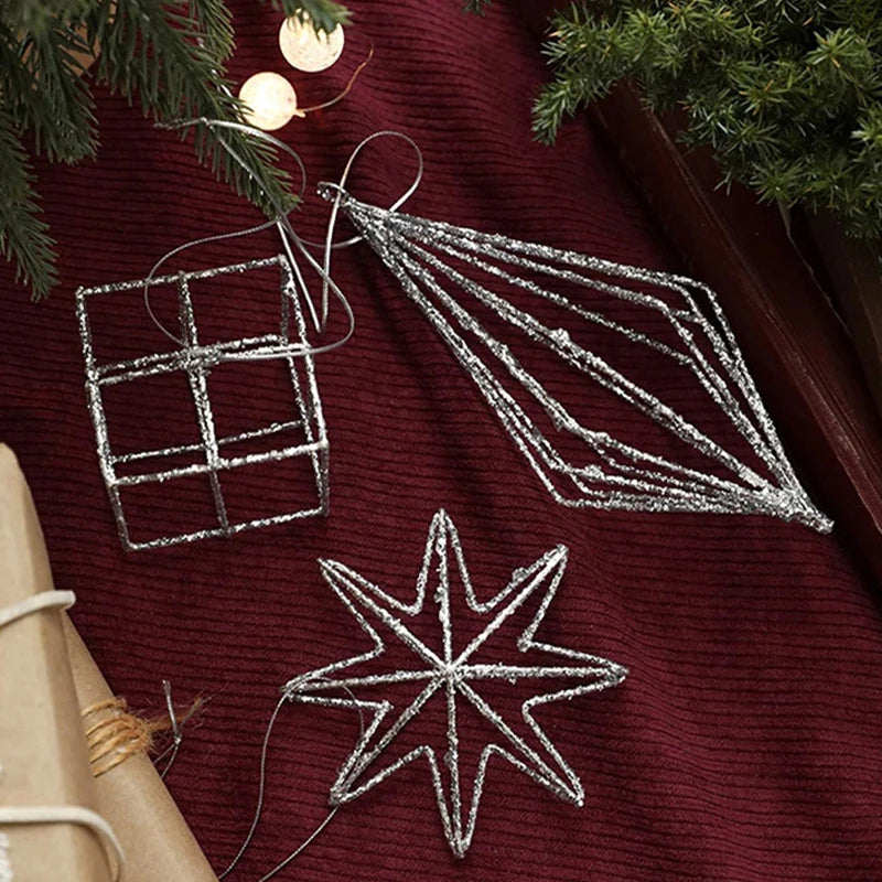 The silver glitter star pendant Christmas decorations, featuring hollow star hanging ornaments, are perfect for Christmas trees and New Year home decor gifts.