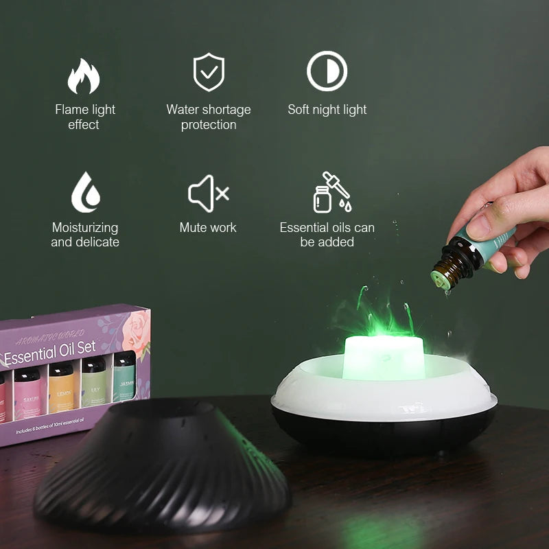 Volcanic Aroma Diffuser is a portable essential oil lamp that humidifies air and features a colorful night light.