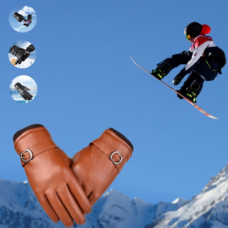 2 Pairs of Warm Winter Touch Screen Gloves for Outdoor Activities. Great for Riding and Skiing. Thick and Stylish Leather Gloves for Men.