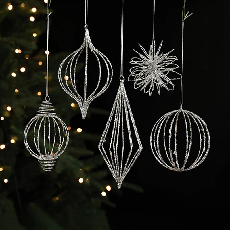 The silver glitter star pendant Christmas decorations, featuring hollow star hanging ornaments, are perfect for Christmas trees and New Year home decor gifts.