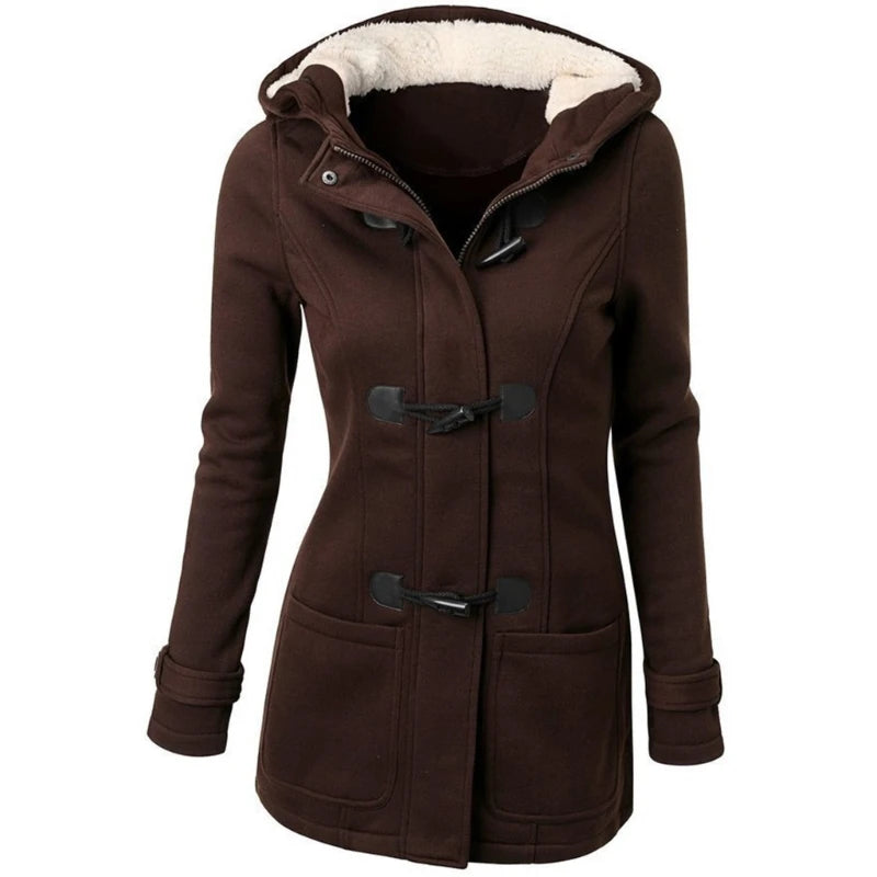 The item includes women's winter hooded cardigans, hooded horn button jackets, fleece coats, and outerwear