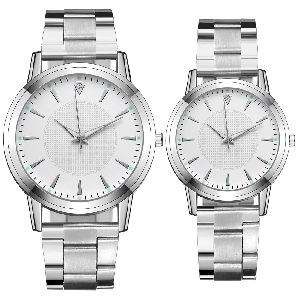 2PCS Couple's Watches , Fashion Stainless Steel Band Analog Women Quartz