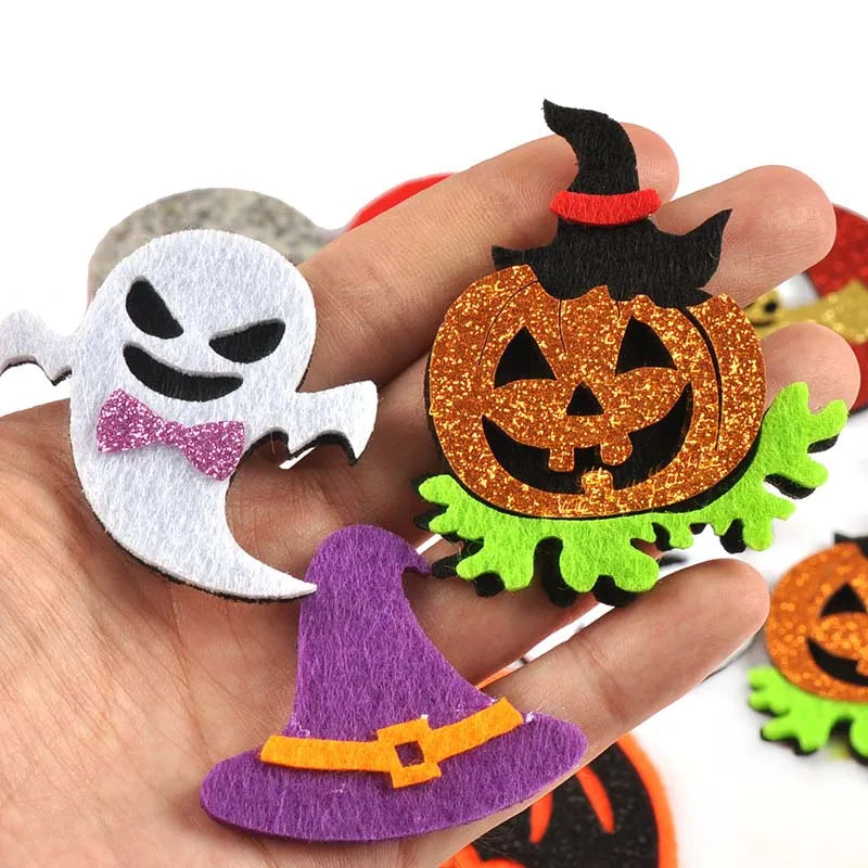 10Pcs  Cartoon Ghost/Bat/Spider/Pumpkin Felt Fabric Halloween Patches Appliques For Sewing Supplies Clothes DIY Decor